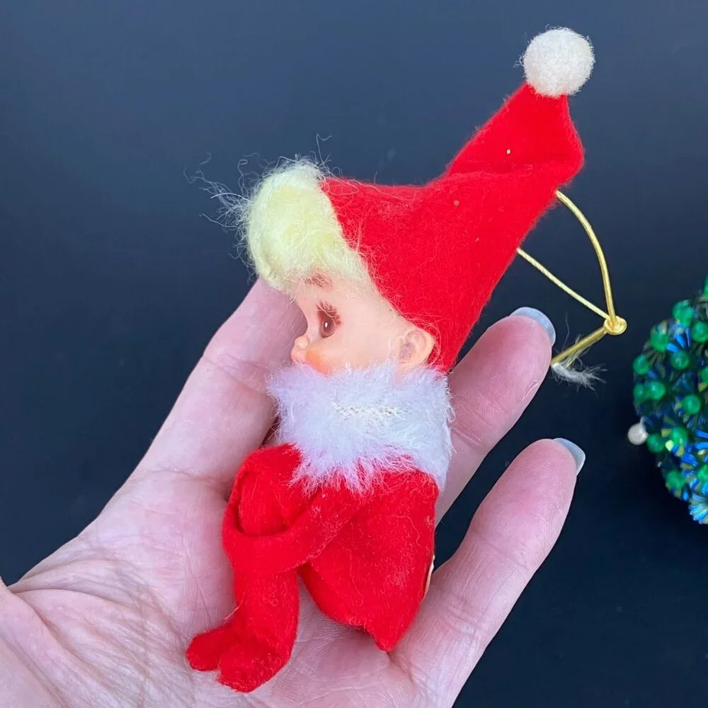 Napco Red Felt Knee Hugger Pixie Christmas Ornament